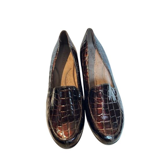 NWOT Aerosoles Size 9.5 Brown Embossed Leather Wedge Loafer Work Closed Toe - Picture 6 of 12